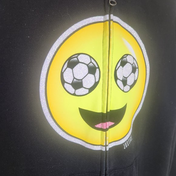 Justice Active Soccer Smiley zip up Hoodie playful athleisure SZ 12/14 - Picture 4 of 10